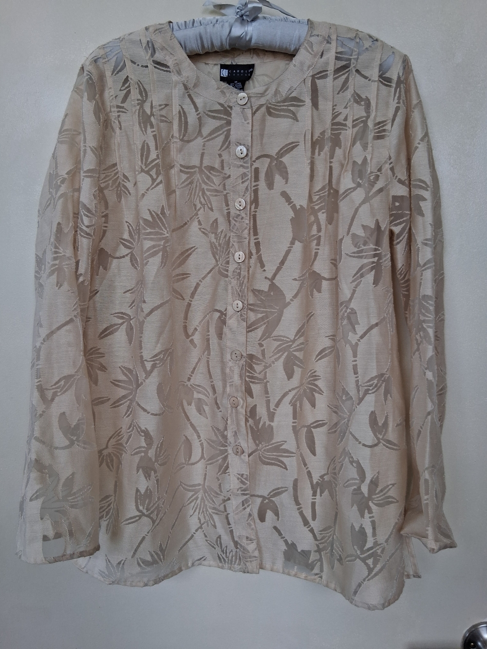 Carole Little Cream Sheer Floral Jacquard Button-Front Top